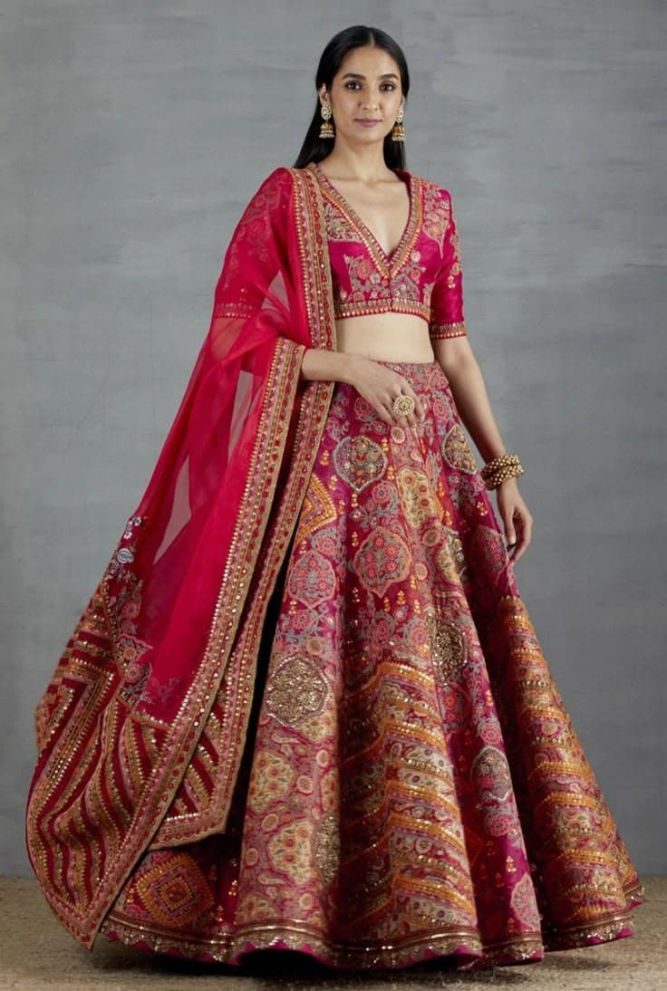 Cerise Dream: A Bridal Lehenga Flourishing with Tradition